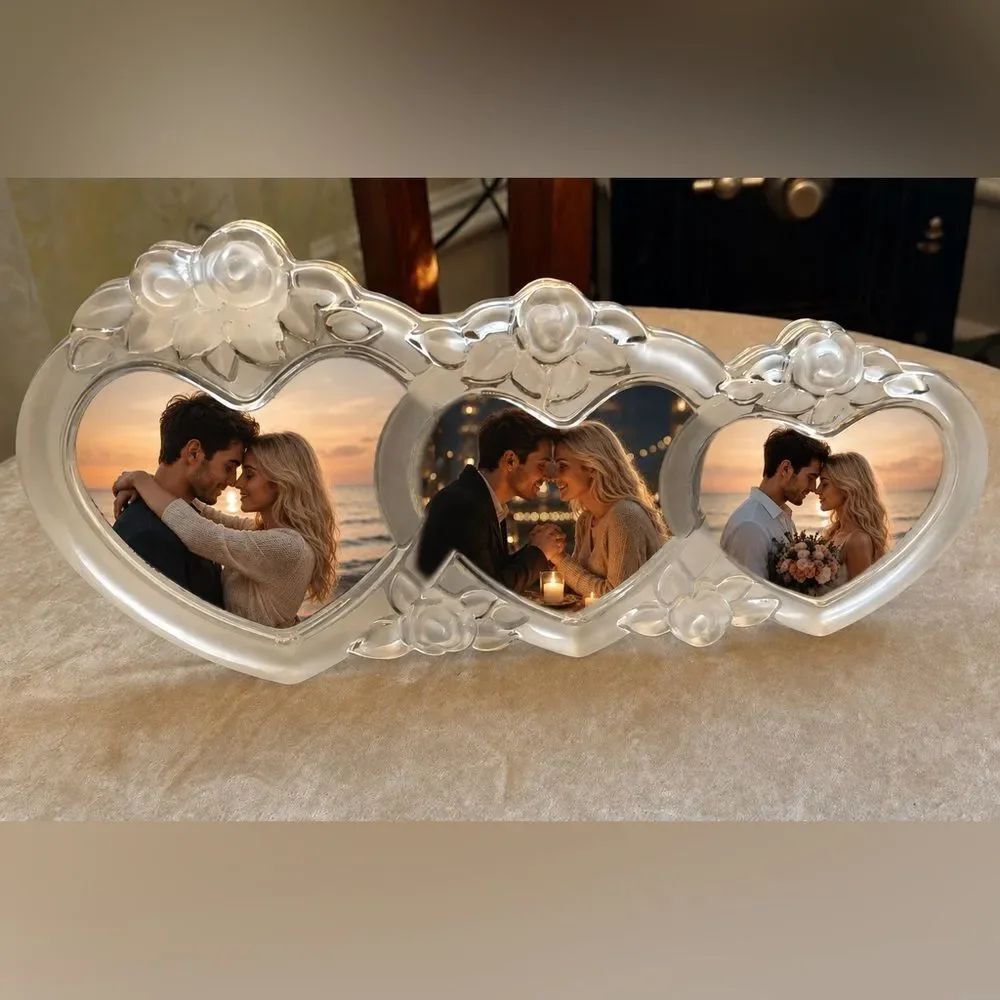 VTG Y2K Mikasa *Rosemont* COQUETTE Triple Hearts Crystal Boudoir Picture Frame